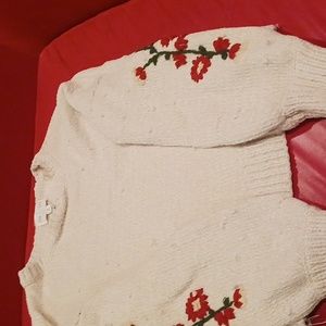 JUN & IVY SOFT POLYESTER SWEATER WITH FLORAL DESIGNS ON SLEEVE